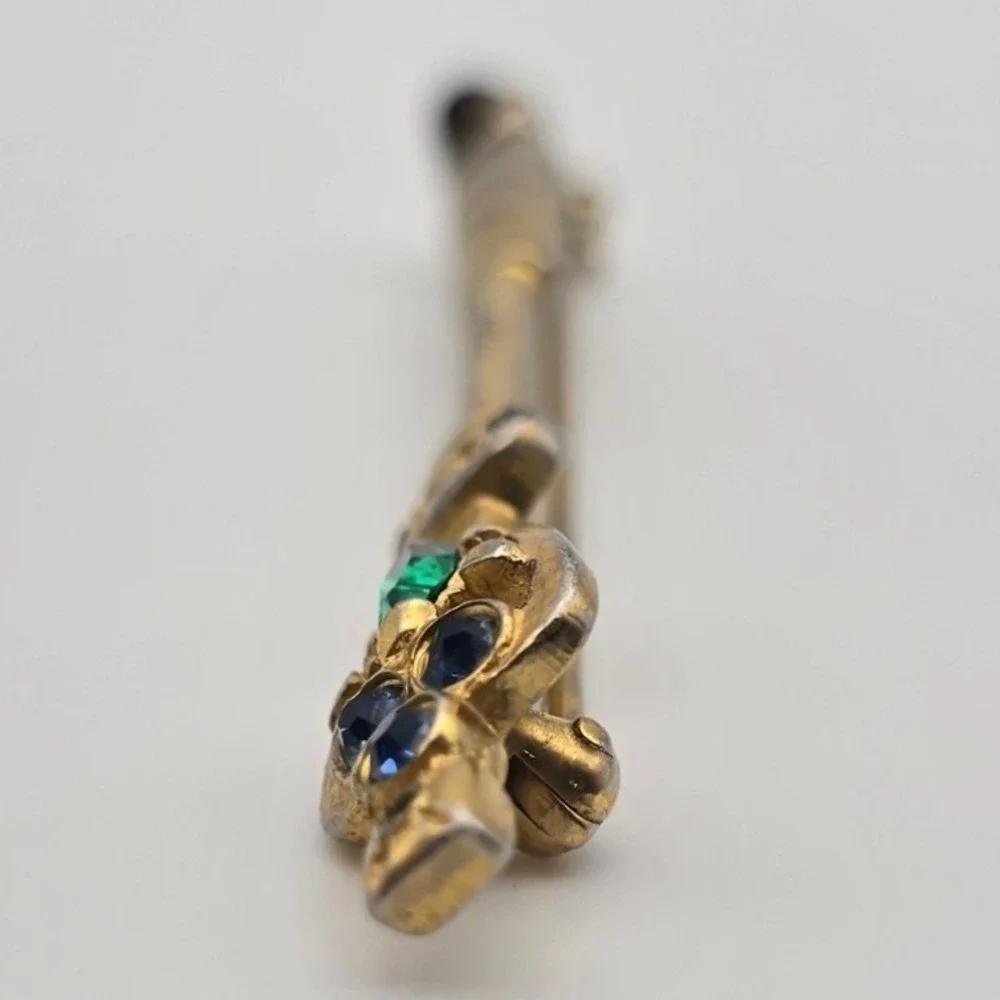 Vtg Scepter Bar Brooch Gold Tone Multi-Color Rhinestone Costume Royal 3
